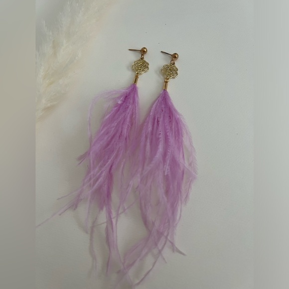 Long Dangle Pink Feather Hippie Chic Earrings - Flirty Boho Chic Earrings - Picture 7 of 15